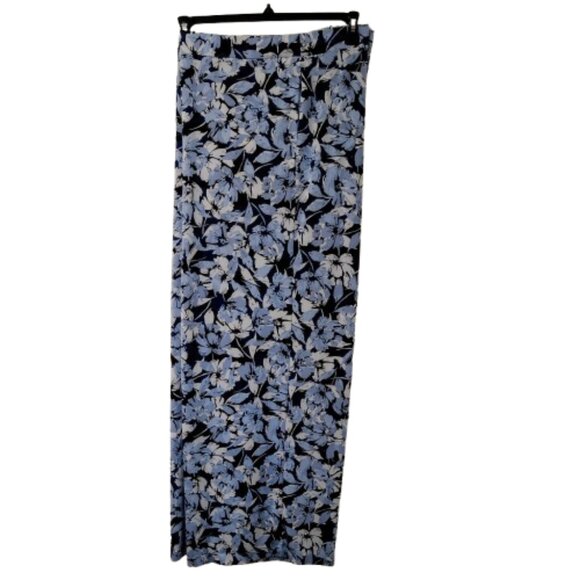 New Directions Pull-On Wide-Leg Pants (Size XL) Blue Floral - Picture 1 of 6